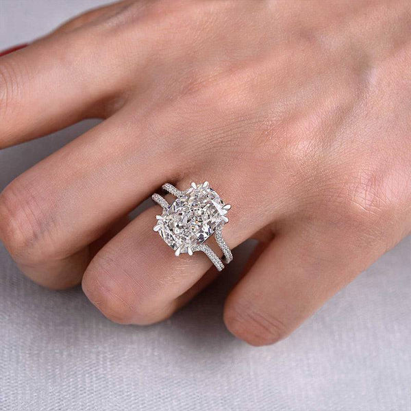 Louily Gorgeous Split Shank Cushion Cut Engagement Ring In Sterling Silver