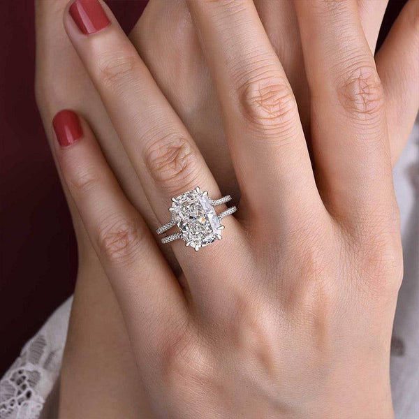 Louily Gorgeous Split Shank Cushion Cut Engagement Ring In Sterling Silver