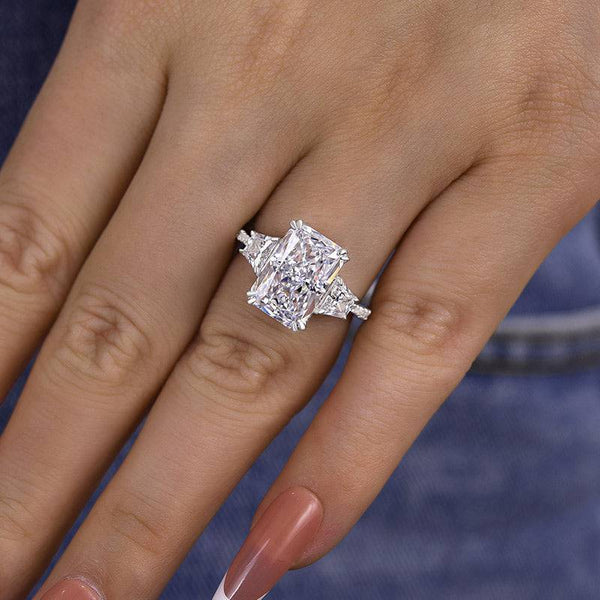 Louily Gorgeous Three Stone Crushed Ice Radiant Cut Engagement Ring