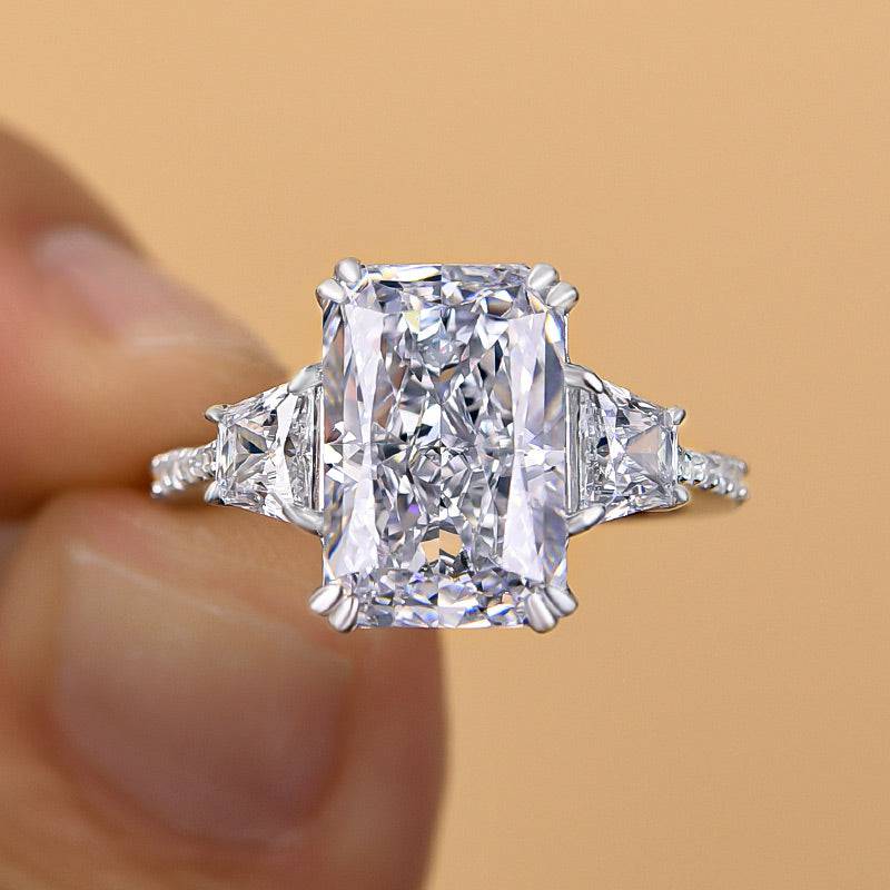 Louily Gorgeous Three Stone Crushed Ice Radiant Cut Engagement Ring - louilyjewelry
