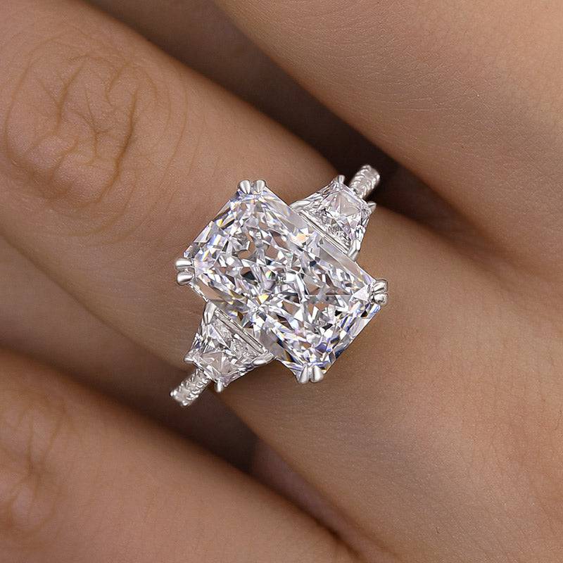 Louily Gorgeous Three Stone Crushed Ice Radiant Cut Engagement Ring - louilyjewelry
