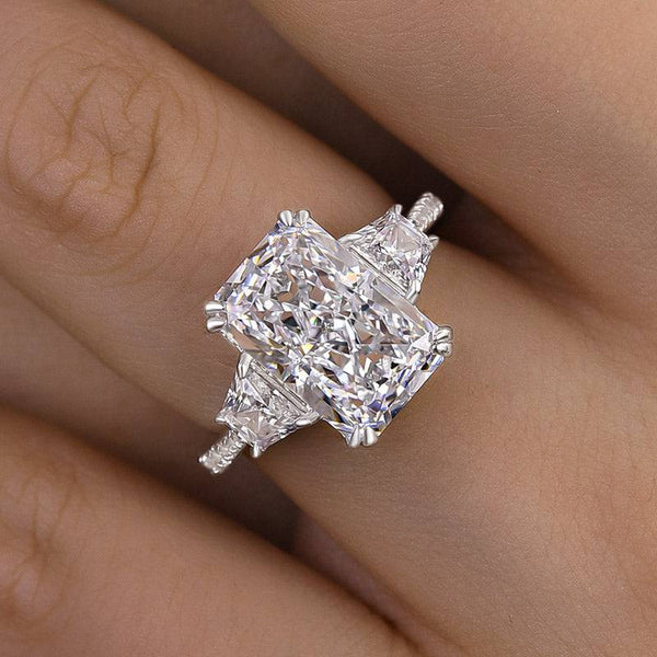 Louily Gorgeous Three Stone Crushed Ice Radiant Cut Engagement Ring