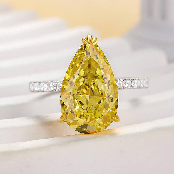 Louily Gorgeous Two-tone Pear Cut Yellow Sapphire Engagement Ring