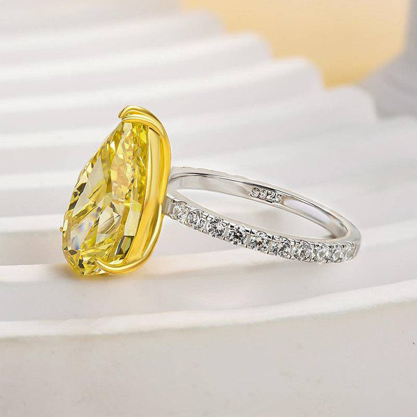 Louily Gorgeous Two-tone Pear Cut Yellow Sapphire Engagement Ring
