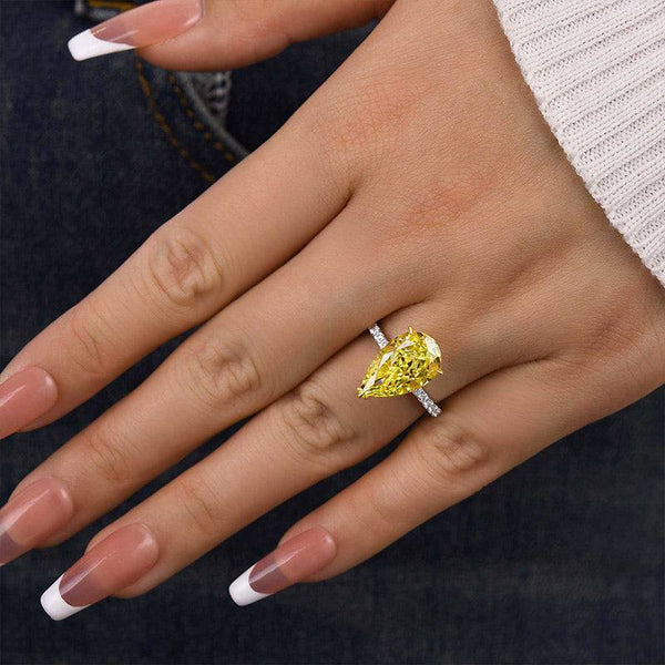 Louily Gorgeous Two-tone Pear Cut Yellow Sapphire Engagement Ring