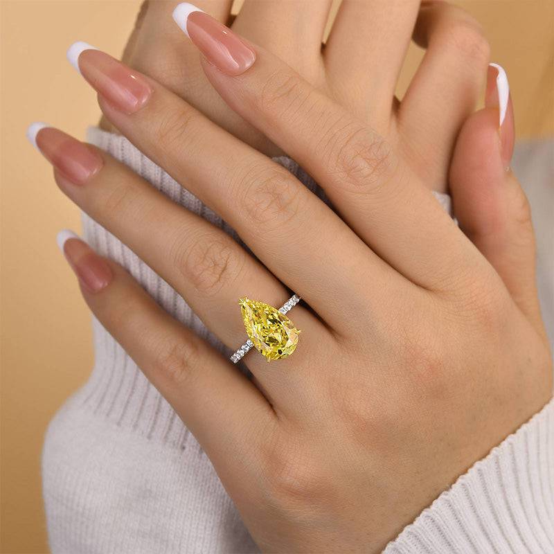 Louily Gorgeous Two-tone Pear Cut Yellow Sapphire Engagement Ring - louilyjewelry