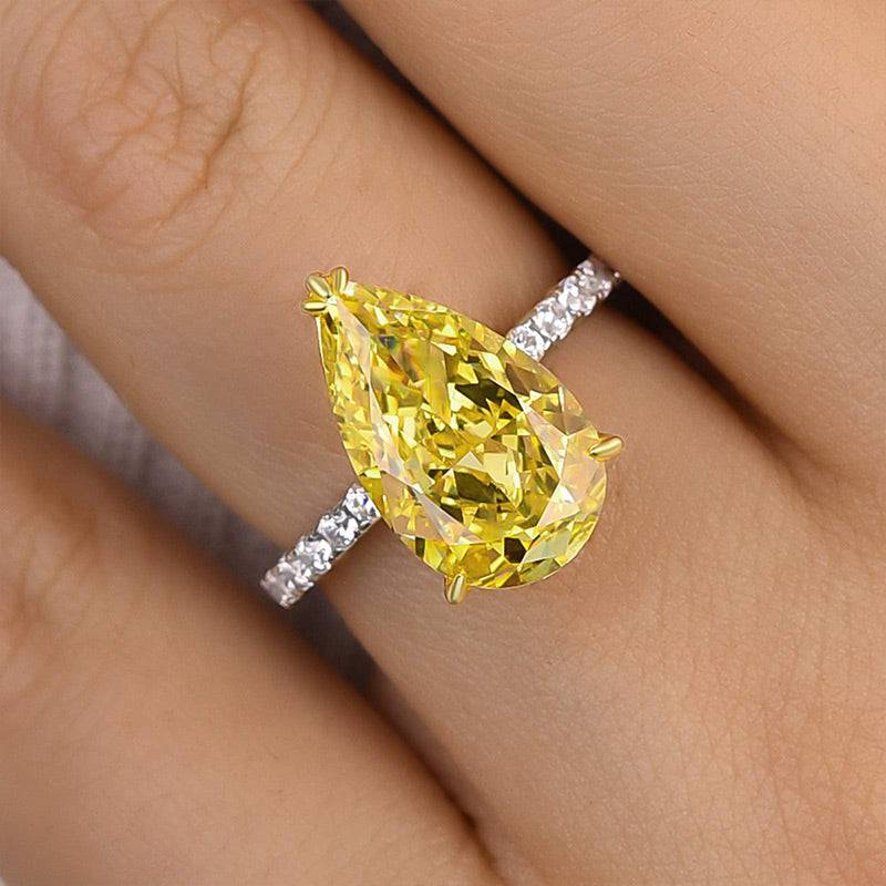 Louily Gorgeous Two-tone Pear Cut Yellow Sapphire Engagement Ring - louilyjewelry