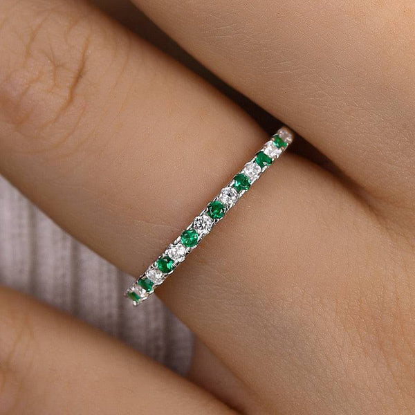 Louily Half Eternity Emerald Green And White Stone Wedding Band