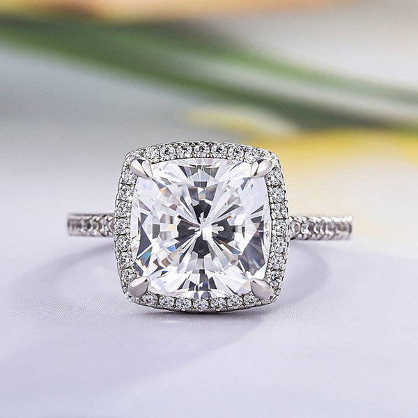 Louily Halo Cushion Cut Engagement Ring In Sterling Silver