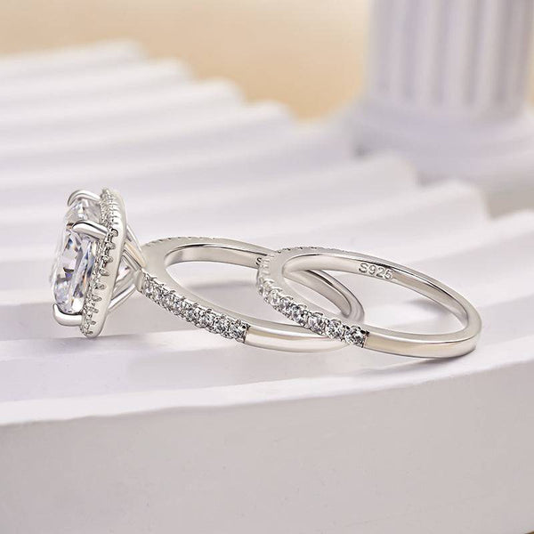 Louily Halo Cushion Cut Wedding Ring Set In Sterling Silver