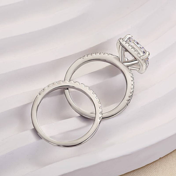 Louily Halo Cushion Cut Wedding Ring Set In Sterling Silver