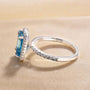 Louily Halo Emerald Cut Light Aquamarine Blue Engagement Ring In Sterling Silver - louilyjewelry