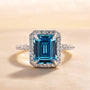 Louily Halo Emerald Cut Light Aquamarine Blue Engagement Ring In Sterling Silver - louilyjewelry