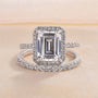 Louily Halo Emerald Cut Wedding Ring Set In Sterling Silver - louilyjewelry