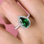 Louily Halo Pear Cut Emerald Green Engagement Ring In Sterling Silver - louilyjewelry