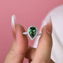 Louily Halo Pear Cut Emerald Green Engagement Ring In Sterling Silver - louilyjewelry