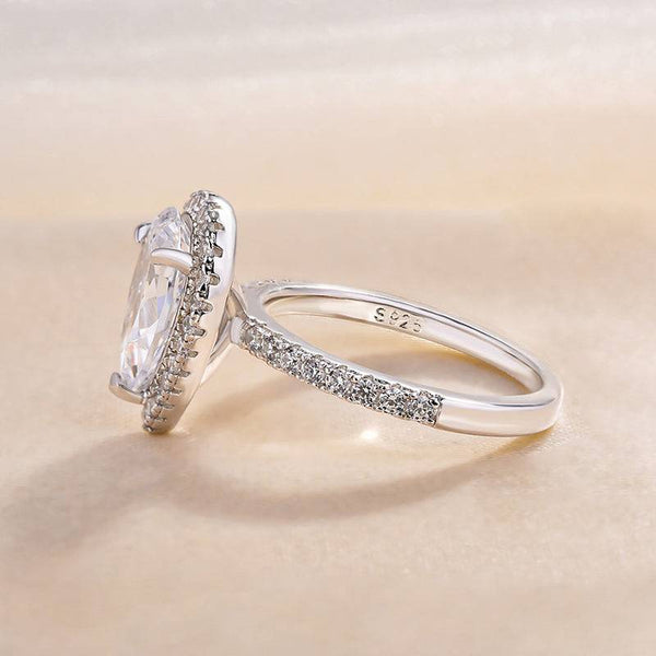 Louily Halo Pear Cut Engagement Ring In Sterling Silver