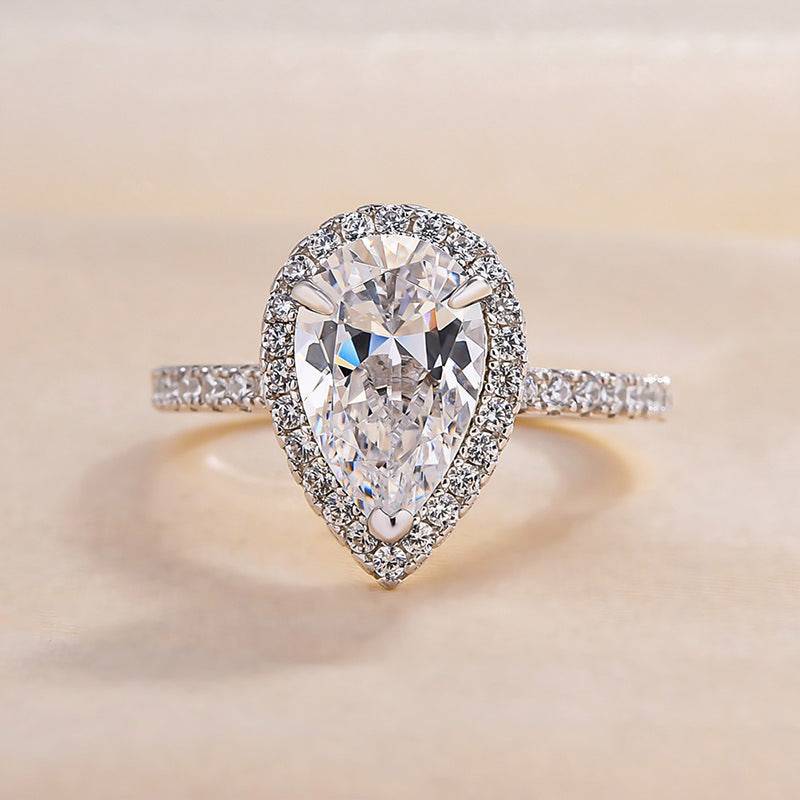 Louily Halo Pear Cut Engagement Ring In Sterling Silver - louilyjewelry