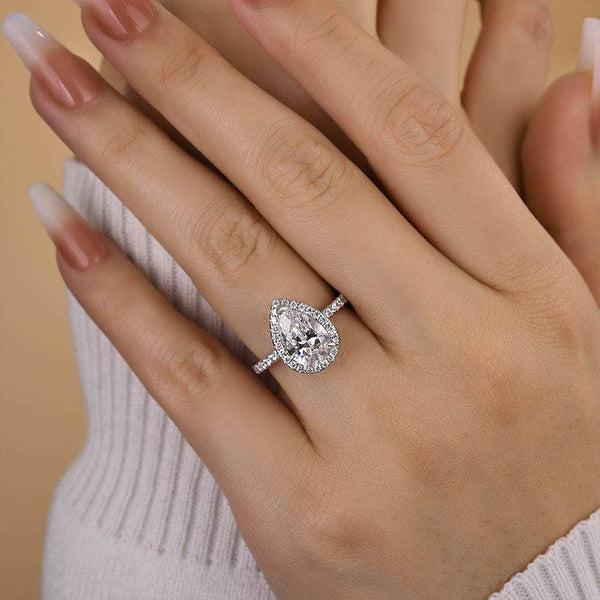 Louily Halo Pear Cut Engagement Ring In Sterling Silver