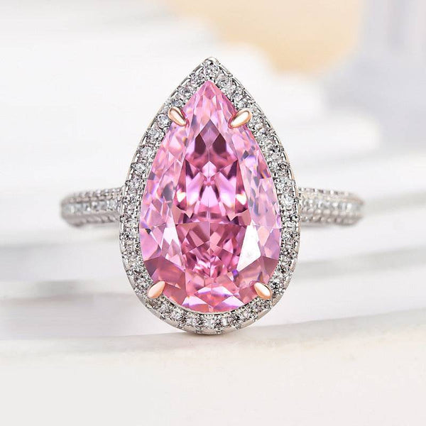 Louily Halo Pear Cut Simulated Diamond Pink Sapphire Engagement Ring In Sterling Silver