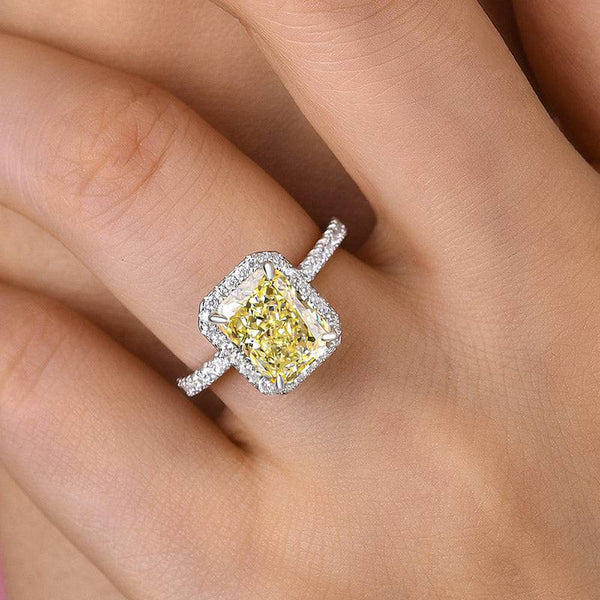 Louily Halo Radiant Cut Yellow Sapphire Simulated Diamond Engagement Ring