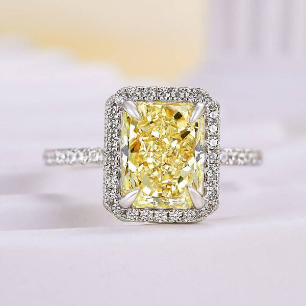 Louily Halo Radiant Cut Yellow Sapphire Simulated Diamond Engagement Ring