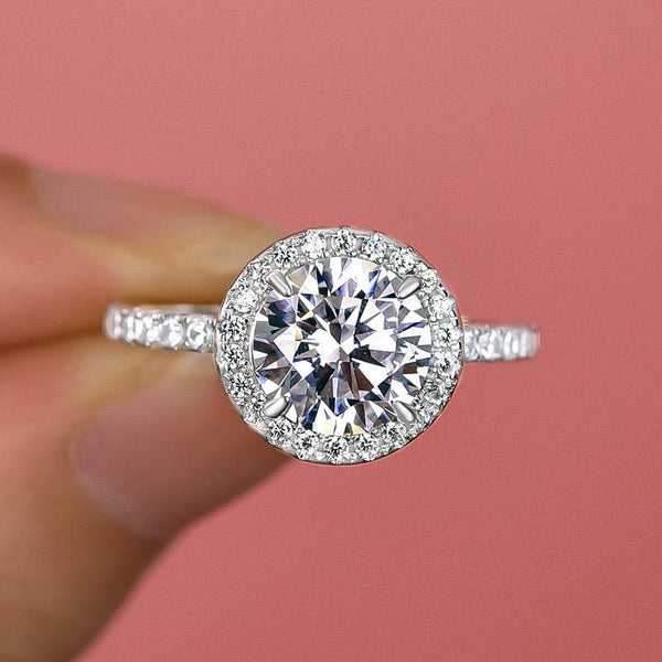 Louily Halo Round Cut Engagement Ring In Sterling Silver