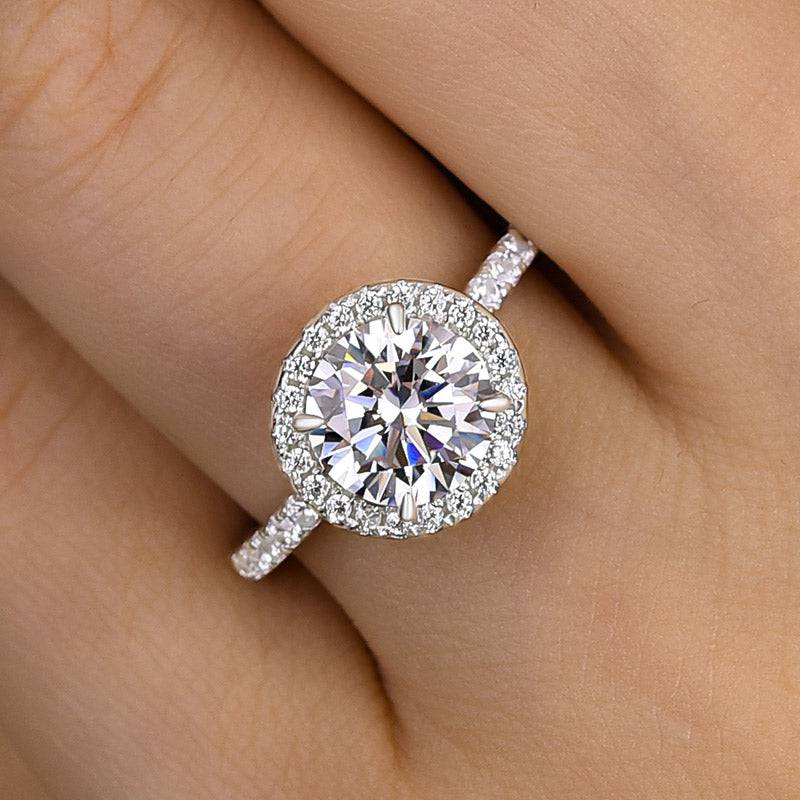 Louily Halo Round Cut Engagement Ring In Sterling Silver - louilyjewelry