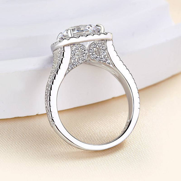 Louily Halo Split Shank Round Cut Engagement Ring In Sterling Silver