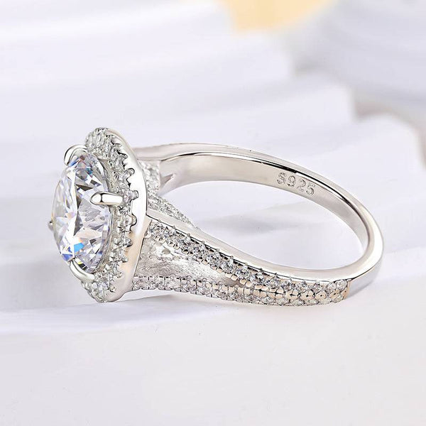 Louily Halo Split Shank Round Cut Engagement Ring In Sterling Silver