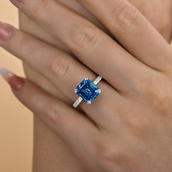 Louily Honorable Blue Sapphire Emerald Cut Engagement Ring