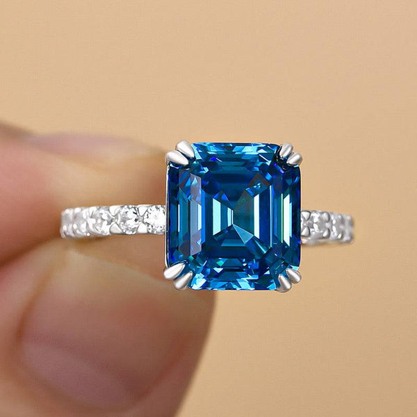 Louily Honorable Blue Sapphire Emerald Cut Engagement Ring