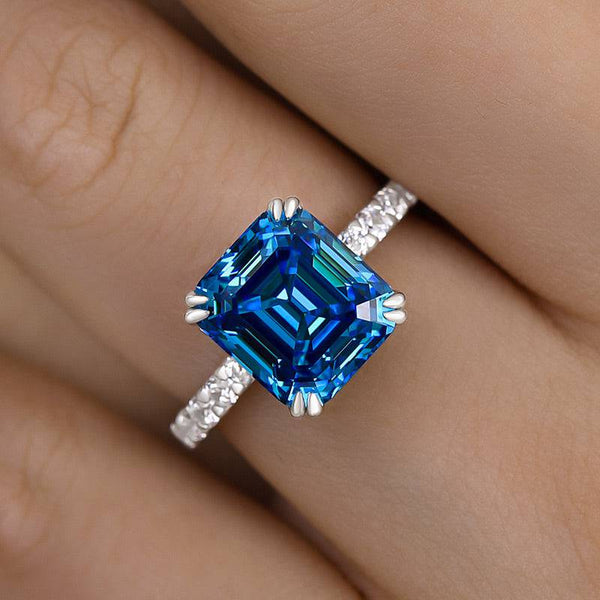 Louily Honorable Blue Sapphire Emerald Cut Engagement Ring