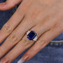 Louily Honorable Blue Sapphire Emerald Cut Three Stone Engagement Ring - louilyjewelry