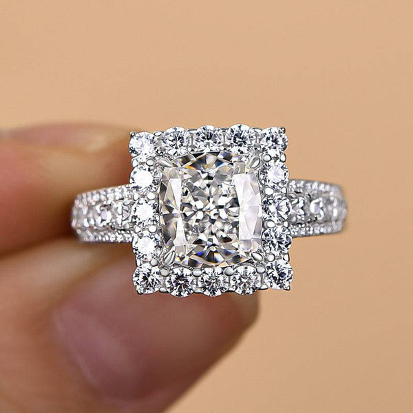 Louily Honorable Halo Crushed Ice Cushion Cut Engagement Ring In Sterling Silver