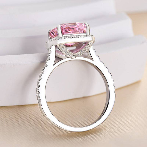 Louily Lovely Halo Radiant Cut Pink Stone Engagement Ring