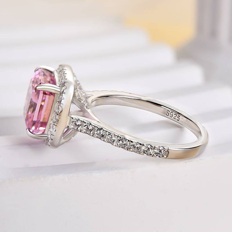 Louily Lovely Halo Radiant Cut Pink Stone Engagement Ring - louilyjewelry