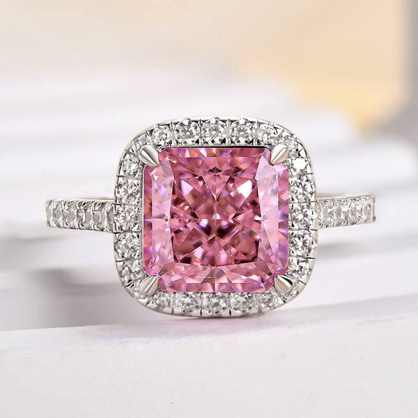 Louily Lovely Halo Radiant Cut Pink Stone Engagement Ring