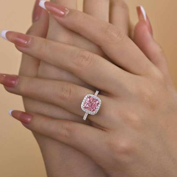 Louily Lovely Halo Radiant Cut Pink Stone Engagement Ring