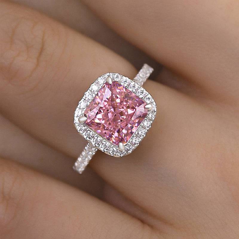 Louily Lovely Halo Radiant Cut Pink Stone Engagement Ring - louilyjewelry
