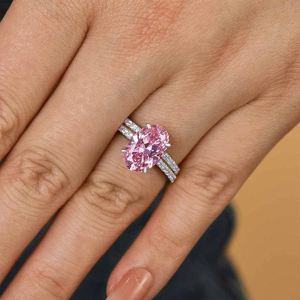 Louily Lovely Oval Cut Pink Sapphire Wedding Ring Sets In Sterling Silver