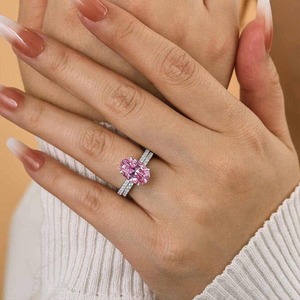 Louily Lovely Oval Cut Pink Sapphire Wedding Ring Sets In Sterling Silver