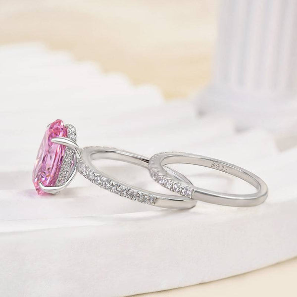 Louily Lovely Oval Cut Pink Sapphire Wedding Ring Sets In Sterling Silver