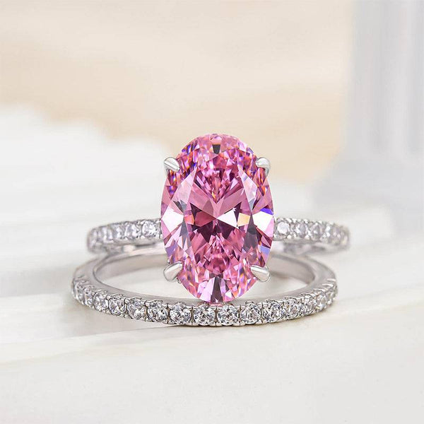 Louily Lovely Oval Cut Pink Sapphire Wedding Ring Sets In Sterling Silver