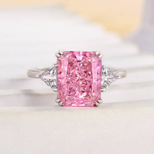 Louily Lovely Radiant Cut Three Stone Pink Stone Engagement Ring