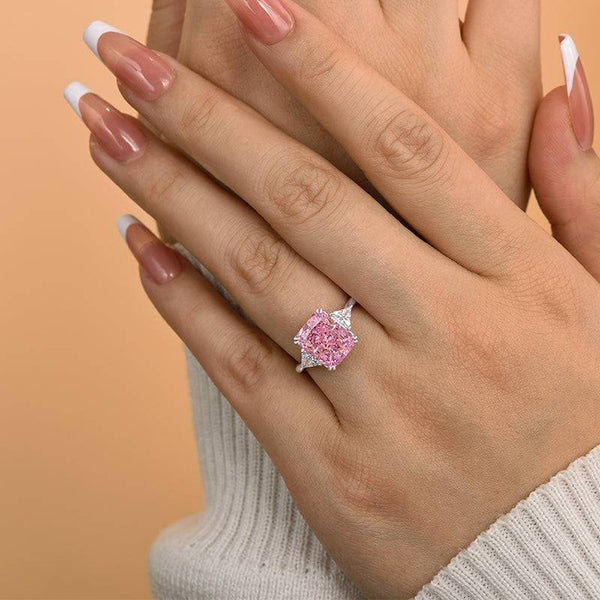 Louily Lovely Radiant Cut Three Stone Pink Stone Engagement Ring