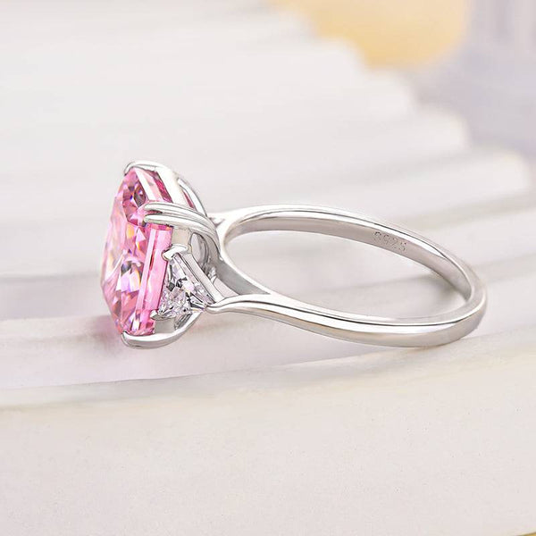 Louily Lovely Radiant Cut Three Stone Pink Stone Engagement Ring