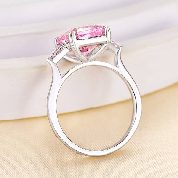 Louily Lovely Radiant Cut Three Stone Pink Stone Engagement Ring