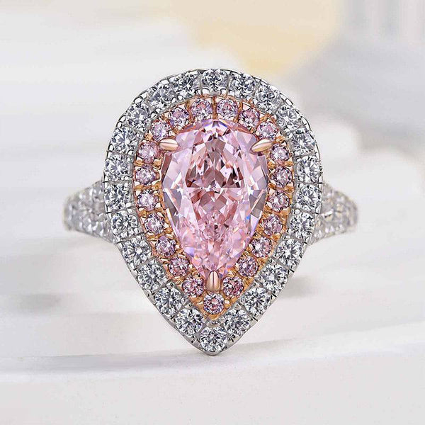 Louily Lovely Split Shank Double Halo Pear Cut Pink Sapphire Engagement Ring In Sterling Silver