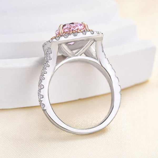 Louily Lovely Split Shank Double Halo Pear Cut Pink Sapphire Engagement Ring In Sterling Silver